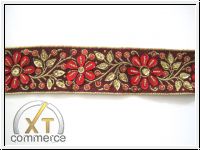 Handbestickte Borte Blten Gold Bordeaux Rot